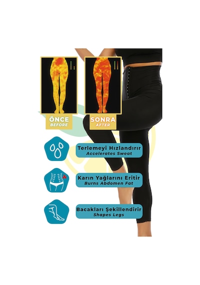 Elilom Sauna Agraflı Tayt - Terleme Artırıcı, Göbek Toparlayıcı, Bel Ve Bacak İnceltici, Termal Spor Mulu Siyah