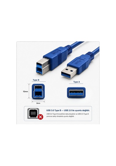 Lunatic 7347 Usb 3.0 To Type B Erkek Yazıcı Kablosu 5gbps Printer Ara Data Kablo 3m