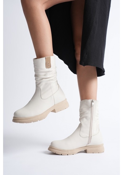 Analin Shoes Kadın Hakiki Deri İçi Kürklü Körüklü Bot Krem