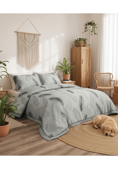 Calantha Home Collection Elsa 3 Parça Gri Çiçekli Pike Takımı 240 X 260 Cm Gri