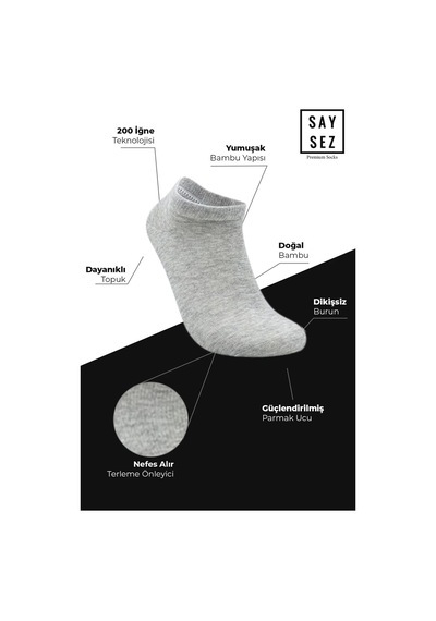 Saysez Bambu Erkek Sneaker Çok Renkli Çorap Dikişsiz Görünmez Bilekte Spor Çorap Premium 6'lı Paket Çok Renkli