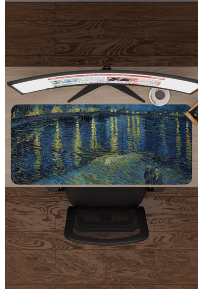 Van Gogh Ren Nehrinde Yıldızlı Gece V5 90x40 Xxl Gaming Kauçuk Kaymaz Taban Mouse Pad Fare Altlığı