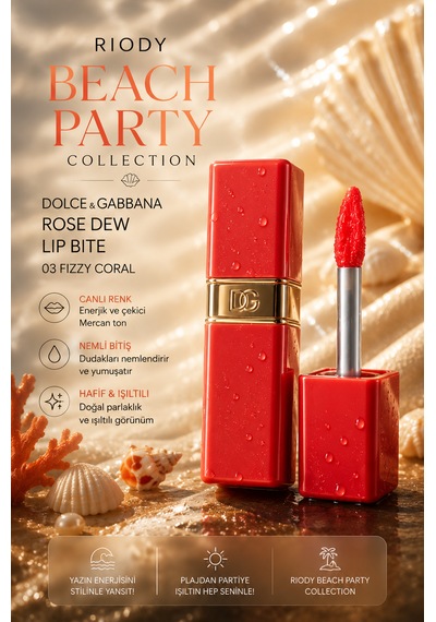 Riody Beach Party Collection Yaz Kombin Seti 2'li Kolye 2 Küpe D&g Lip Bite 03 Fizzy Coral Turuncu