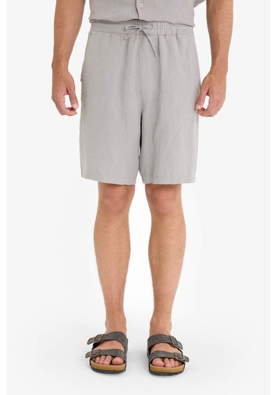 Defacto %100 Keten Relax Fit Bermuda Şort F4599ax25hsgr454 Gri