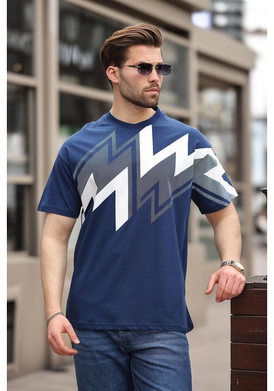 Madmext Lacivert Baskılı %100 Pamuk Erkek T-shirt E7111 Lacivert