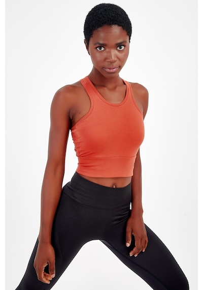 Maraton 17499 Active Slim Fit Kadın Bisiklet Yaka Kolsuz Gym Bralet Kiremit - Siyah