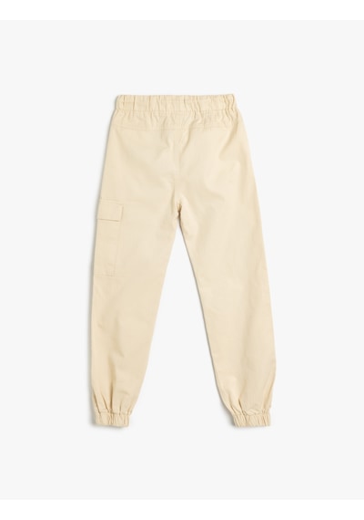 Koton Jogger Kargo Pantolon Beli Lastikli Cep Detaylı Pamuklu Ekru 5skb40054tw Ekru
