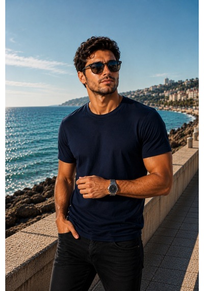 Luxıc Core Erkek Slim Fit Lacivert Bisiklet Yaka Pamuk Penye Günlük Rahat Basic Tişört