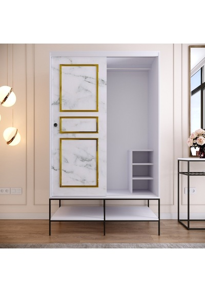 Pasific Home Martin 2 Kapaklı Sürgülü Gardırop Elbise Dolabı Beyaz - Beyaz Mermer 120 CM