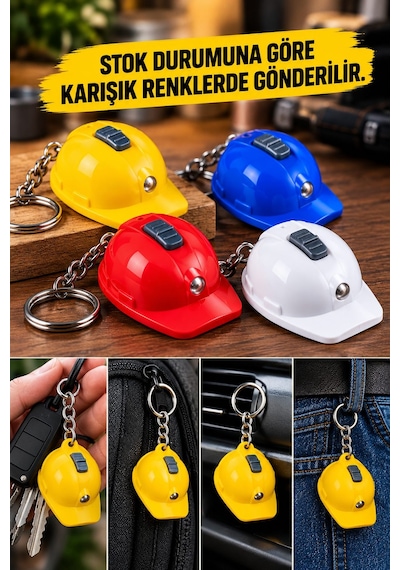 Işıklı Baret Tasarımlı Anahtarlık Şişe Açacaklı Led Işıklı Mini Anahtarlık