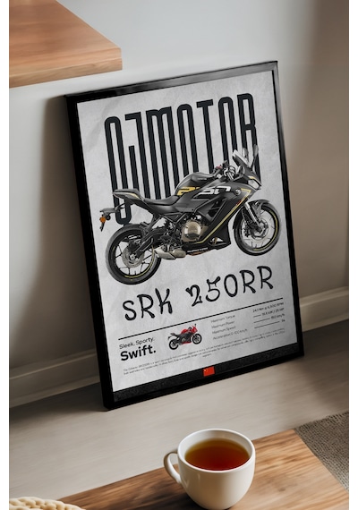 Qj Motor Srk 250rr Siyah Ahşap Çerçeveli Poster, Dekoratif Motosiklet Duvar Tablosu
