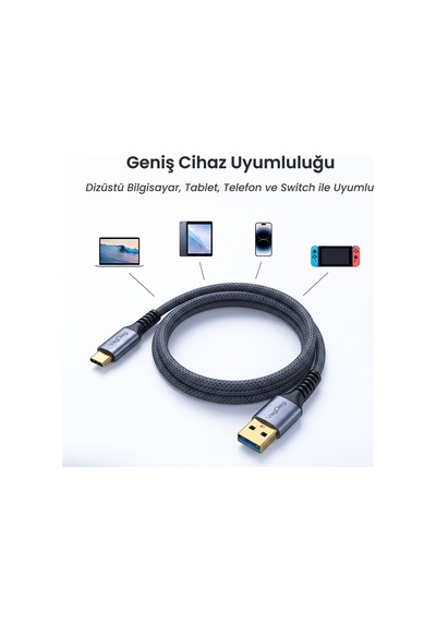 Veggieg 100w Usb-a To Type-c Kablo Usb 3.2 Gen 2 10gbps Data Ve Hızlı Şarj Kablosu 1.5 Metre
