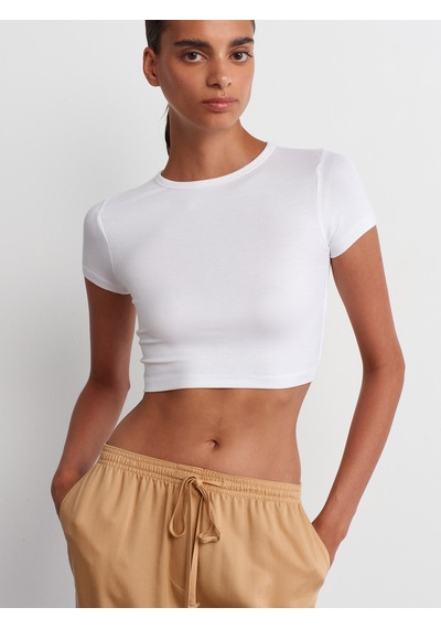 Dilvin Modal Crop Top Beyaz