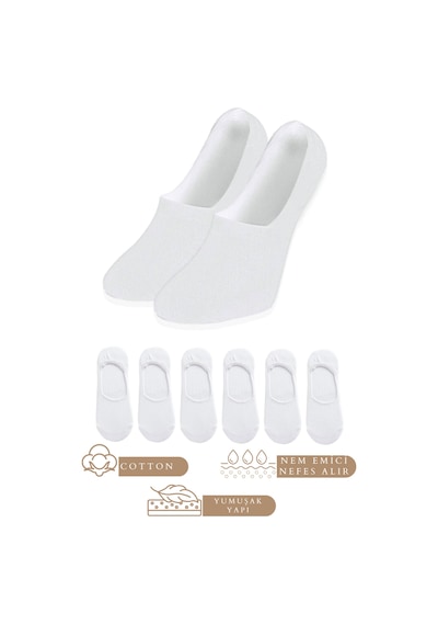 Kral Socks Erkek - Kadın Düz Desen 6 Çift Pamuklu Terletmez Babet Çorap Beyaz