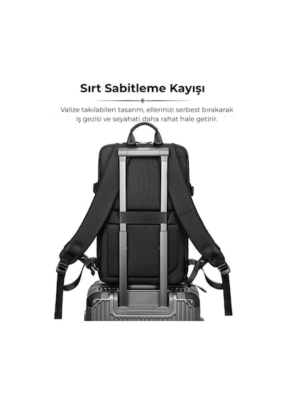 Su Geçirmez Seyahat Sırt Çantası - Yalıtımlı Çanta Ve Islak Eşya Çantası  - 16"inç Laptop Bölmeli Siyah
