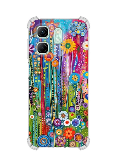 Printify İnfinix Hot 50i İle Uyumlu Düşlerin Dansı Serisi Folklorik Bahçe Tasarımlı Uv Baskılı Köşe Korumalı Antişok Kılıf Şeffaf