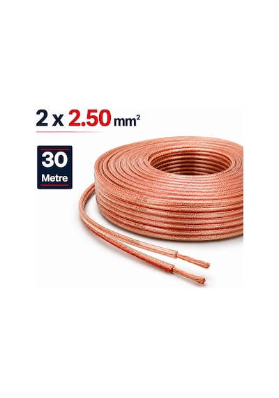 Mn251hkf 2x2.50 Mm Hoparlör Kablosu 30 Metre Şeffaf Kırmızı Çizgili Kordon Amfi Hoparlör Ve Ses Sistemi Kablosu 30 M
