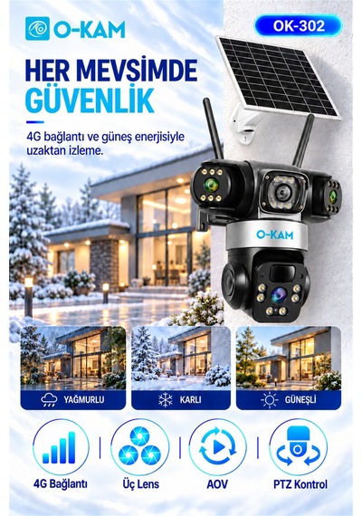 O-kam Ok-302 4g Üç Lensli Aov Ptz Güvenlik Kamerası