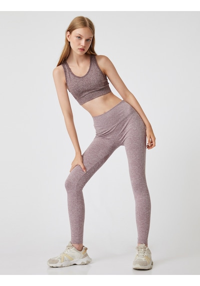 Koton Dikişsiz Tayt Spor Yüksek Bel Tül Detaylı Kırçıllı Slim Fit Pembe 5wak40195nk Gülkurusu