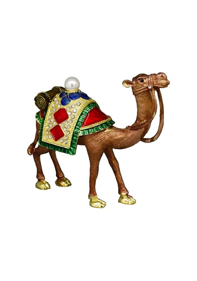 Kristal Taş İşlemeli Dekoratif Deve Biblosu, Metal, 14 Cm X 17 Cm, Renkli Bronz Standart