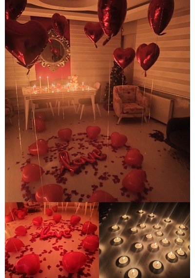 Kalp Mum, Love Ve Kalp Balon, Gül Yaprağı, Tealight Mum Süsleme,