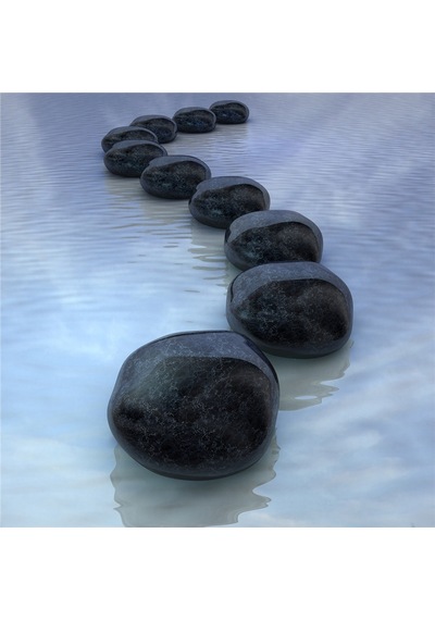 Spa Taşları Ve Kiraz Çiçeği Doğal Taş Bardak Altlığı 4'lü Set - Natural Stone Coasters - Taş Çok Renkli