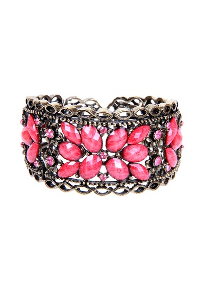 Tblk02638 Pembe Taşlı Döküm Metal Kelepçe Model Kadın Bilezik 2627-2640 Çok Renkli