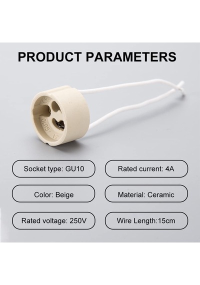 10 Adet Gu10 Duy 2a Led Halojen Lamba Duyu 0,75 Mm² Silikon Tel Seramik Duy Bağlantı Duyları 300 W Enerji Sınıfı A Beyaz
