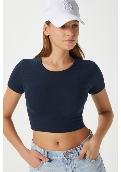 Ritnice Kadın Deal Lux Touch Yumuşak Doku Crop Lacivert Bluz