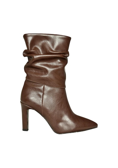 Fox Shoes R404020309 Kahverengi İnce Topuklu Büzgülü Kadın Bot Kahverengi-suni Deri