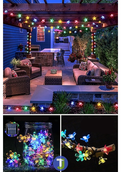 Technojet 20 Çiçekli Led Solar Rgb Bahçe Dekorasyon Güneş Enerjili Aydınlatma Modlu