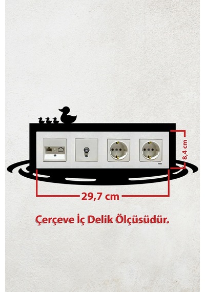 Ördek Ve Gölet Tasarım 4lü Priz Çerçevesi İç Ölçü 29,7x8,4 Cm Dörtlü Çerçeve Siyah