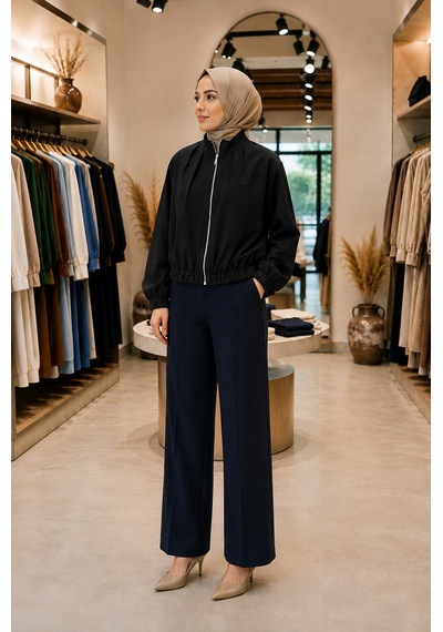 Sevitli Bomber Ceket-siyah-5941