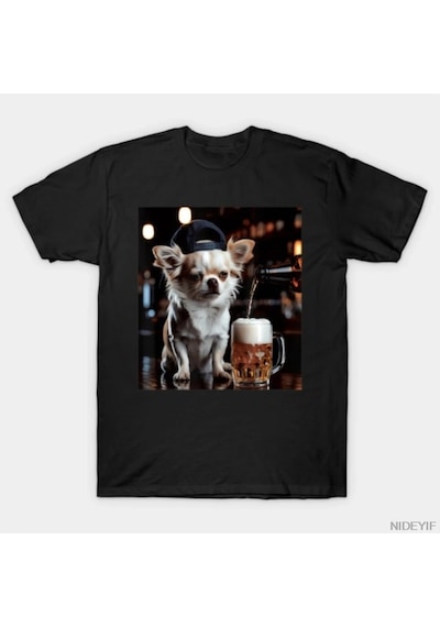 Tarzsokak Chihuahua Bira İçen Kupa İçeren Köpek Memesi Şapkalı Evcil Hayvan Tişörtü Erkekler Ve Kadınla Çok Renkli