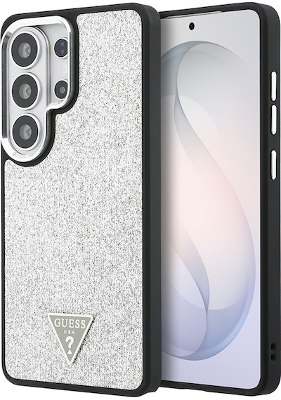 Galaxy Uyumlu S26 Ultra Kılıf Guess Lisanslı M-safe Metal Kamera Çerçeveli Üçgen Logolu Glitter Kapak Gümüş Gümüş
