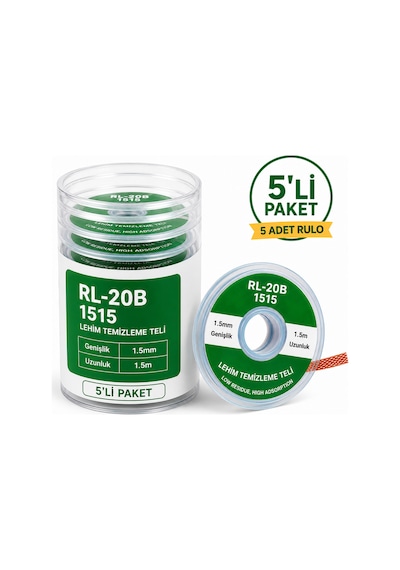 Rl-20b 2015 Lehim Temizleme Teli 2.0mm 1.5 Metre Yüksek Emiş Gücü - 5'li Paket Çok Renkli