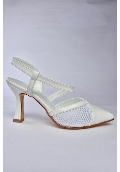 Fox Shoes P372733109 Beyaz File Detaylı Kadın Topuklu Ayakkabı Beyaz