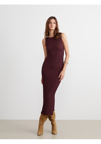 Lcw Vision Bordo Bisiklet Yaka Büzgülü Bodycon Elbise
