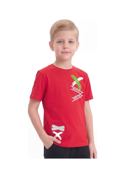Panios Kids White Yazı Baskılı Yuvarlak Yaka Kısa Kollu Erkek Çocuk Yazlık Tişört Kırmızı