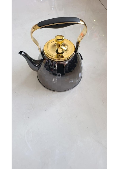 Siyah 3 Litre Çaydanlık Siyah Paslanmaz Çelik Çaydanlık Aynalı Gövde Ergonomik Sap 5 Katmanlı Kapsül Taban İthal Demlik İthal Çaydanlık