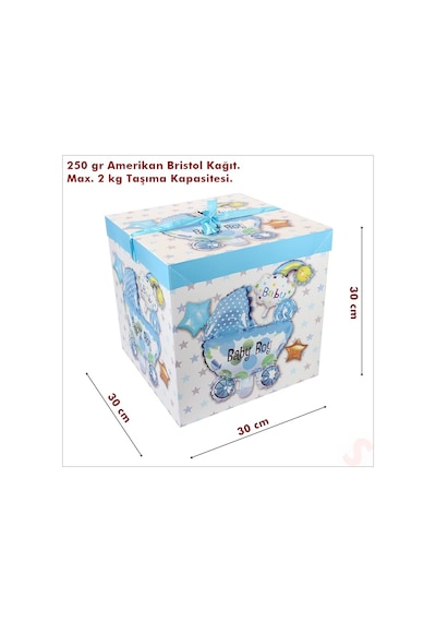 Kapaklı, Katlanır Demonte Karton Kutu, 30cm - Puset & Mavi