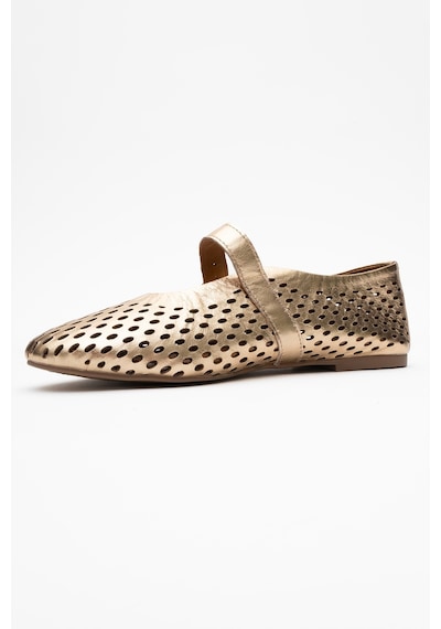 Luvishoes Arian Altın Hakiki Deri Delikli Kadın Babet Ayakkabı Altın