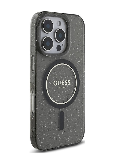 Apple Uyumlu iPhone 16 Pro Max Kılıf Guess Lisanslı Magsafe Özellikli Simli Silikon İnci Bileklikli Siyah