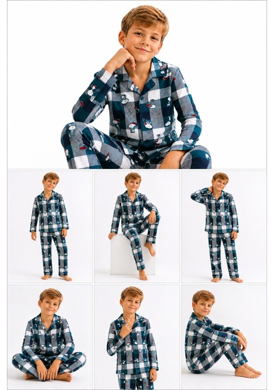 Free Beka Erkek Çocuk Önden Düğmeli Kareli Ve Karakter Desenli Uzun Kollu Pijama Takımı Yeşil Free Beka Erkek Çocuk Önden Düğmeli Kareli Ve Karakter Desenli Uzun Kollu Pijama Takımı Yeşil