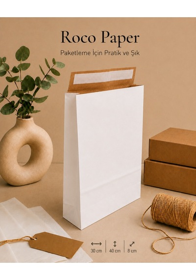 Yapışkan Bantlı Kraft Kese Kağıdı, Beyaz Renk, 30x40x10 Cm - 24'lü Paket, Hediye Ve Kargo Zarfı
