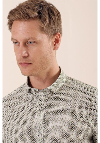 İmza Beyaz Uzun Kollu Baskılı Cepsiz Pamuklu Likralı Casual Slim Fit Dar Kesim Gömlek 1004230134-beyaz Beyaz