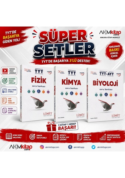 Limit Yayınları Tyt Fizik Kimya Ve Biyoloji Soru Bankası Seti 3 Kitap