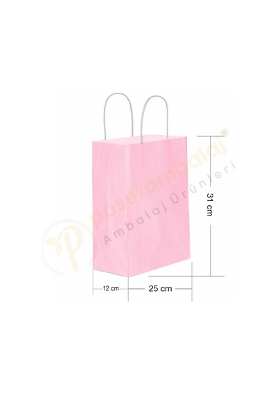 Pembe Kraft Çanta Orta Boy 25x12x31 Cm 25 Adet
