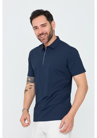 Lacivert Üç Düğmeli Polo Yaka Tişört Navy