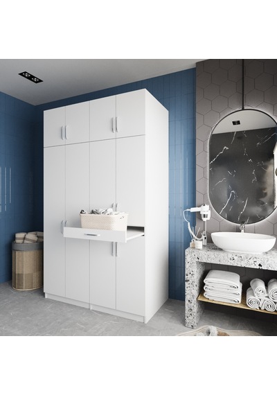 Modena Çamaşır Ve Kurutma Makinesi Dolabı Banyo Dolabı Beyaz Beyaz
